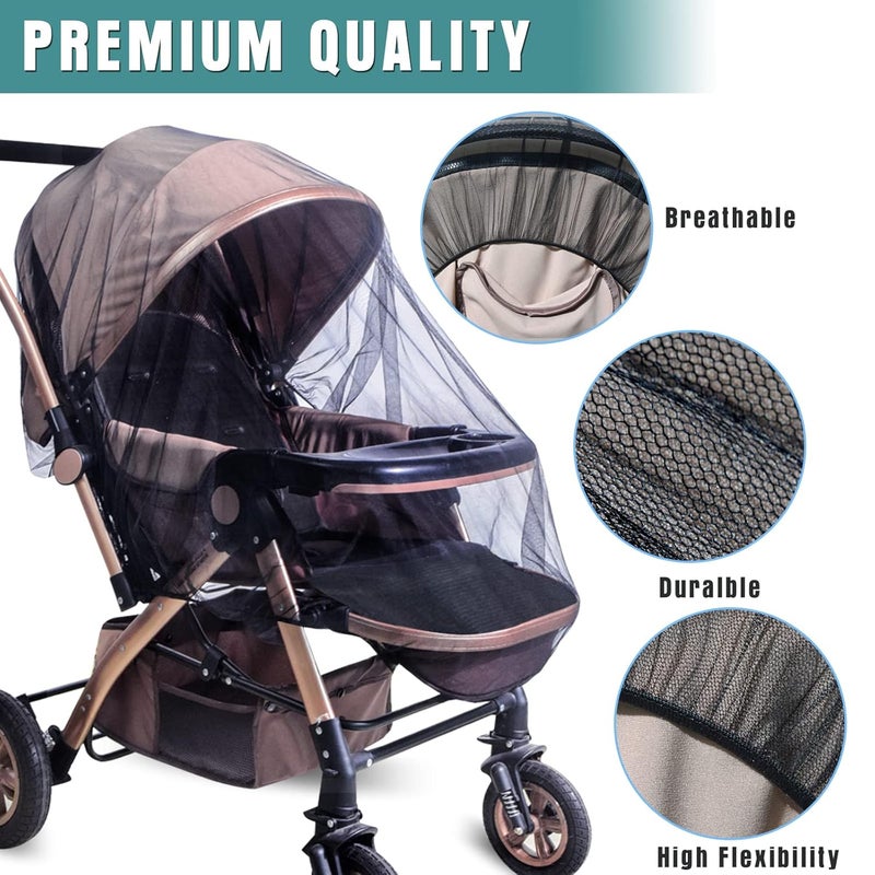 Sysmie Durable Baby Stroller Mosquito Net (2 Pack) - Universal Elastic Edge Mesh Cover for Bassinets, Cradles, Playards, Car Seats & Mini Cribs | Breathable Travel Essential Newborn Protection (Black+White) - Image 4